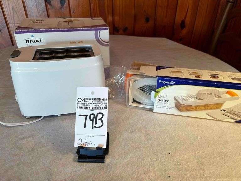 Rival 2 Slice Toaster and Multi FGrater (NIB!) Comas Montgomery
