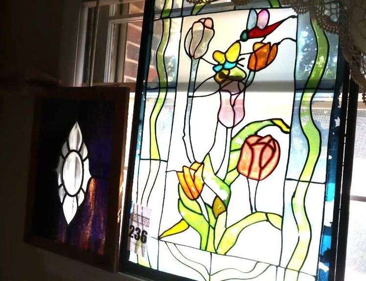 2 Stained Glass Framed Items: (30"x20" - need some repainting (18.5"x13.5") image
