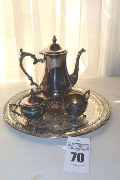 Vintage Silverplate Tea Set: Pot, Tray, Creamer, and Sugar Bowl with Lid image