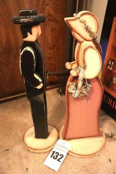 2 Wood Display items - Man & Woman - hand painted image