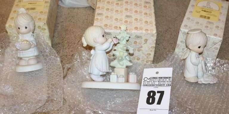 Precious Moments Porcelain Items: 3 - "The Fruit of the Spirit is Love" 1993, "God Cared Enough to send His Best"1994, & Wishing You a Comfy Christmas" 1992 - All in Original Boxes image