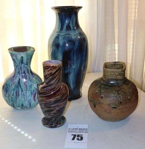 4 Unique Vases/Pots: Pottery, Glass, Hand Crafted image