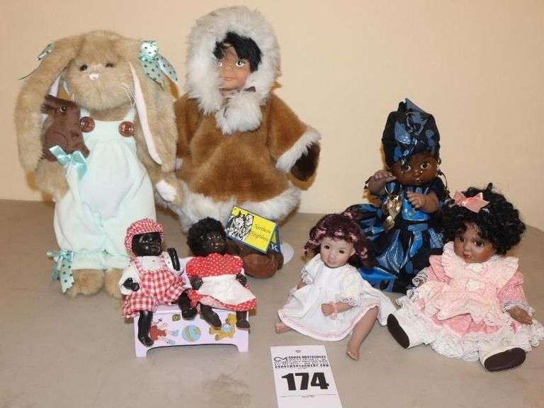 Variety of Dolls - McCroy 0014/2000, Limited Edition A5380, Babies on Toy Box Doll, Rabbit on stand etc. image