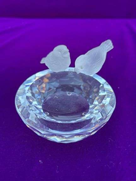 Vintage Swarovski Crystal Glass Birds Bath Figurine image
