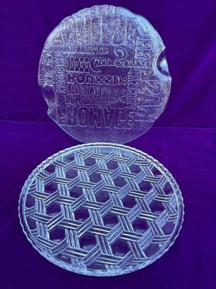 1 Vintage Royal Krona Swedish Lead Crystal Cheese Platter Designed by Karl Bengt Edenfalk And 1 Tritschler Winterhalder VTG West Germany 24% Lead Crystal Plate 12” image