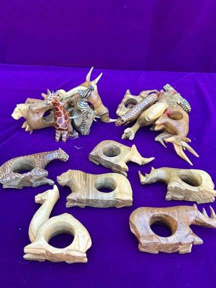 3 Sets of Hand Carved African Animal Napkin Rings image