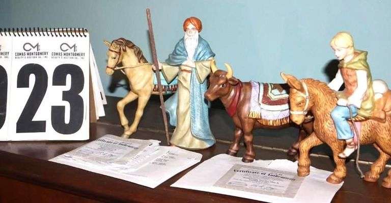 Bradford Exchange Thomas Kinkade Hawthorne Village Nativity "Star of Hope" Collection: 4 Characters -    Follow Yonder Star (A1595), Faithful Cow (A155), Silent Praise (A0049), & Faithful Horse (A0049)                                     Each piece is hand-painted bisque porcelain and  most are numbered with certificate  ****Lots #18 - 31 have pieces of collection image