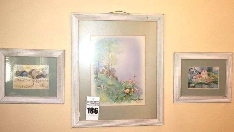 3 Framed & matted Wall Art Pieces: Andres O pinas Landscapes (22"x18.5") & 2 additional prints  (10.5"x12") image