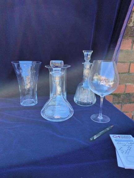 Misc Lot 2 Crystal Decanters, Large Wine Glass, Vase image