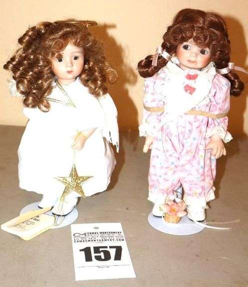 2 Marie Osmond Porcelain Collector Doll on Stands: Angel & Basket 185/5000 signed image