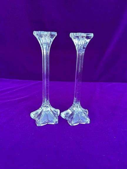 Pair Mikasa Petals Crystal Candlesticks 9” Tall image