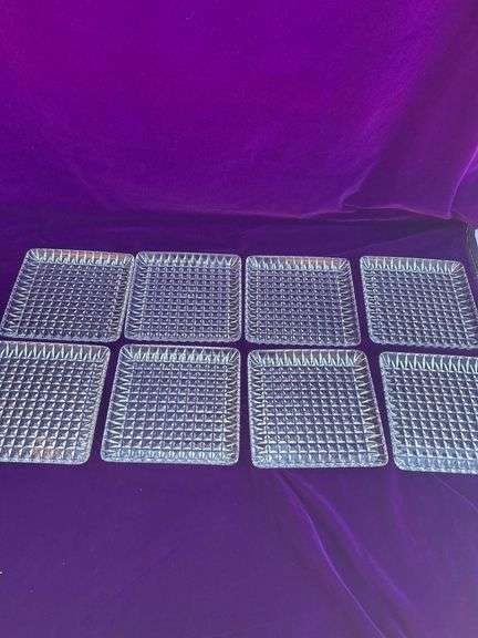 8 Square Crystal Luncheon Plates, Made in Germany image