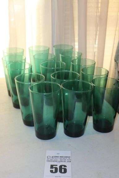 Set of 15 Vintage Green Drinking Glasses image