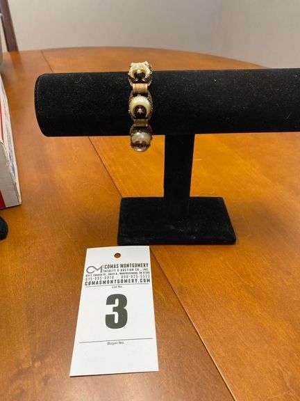 7in Antique Champane Pearl, Antique Gold Book Bracelet