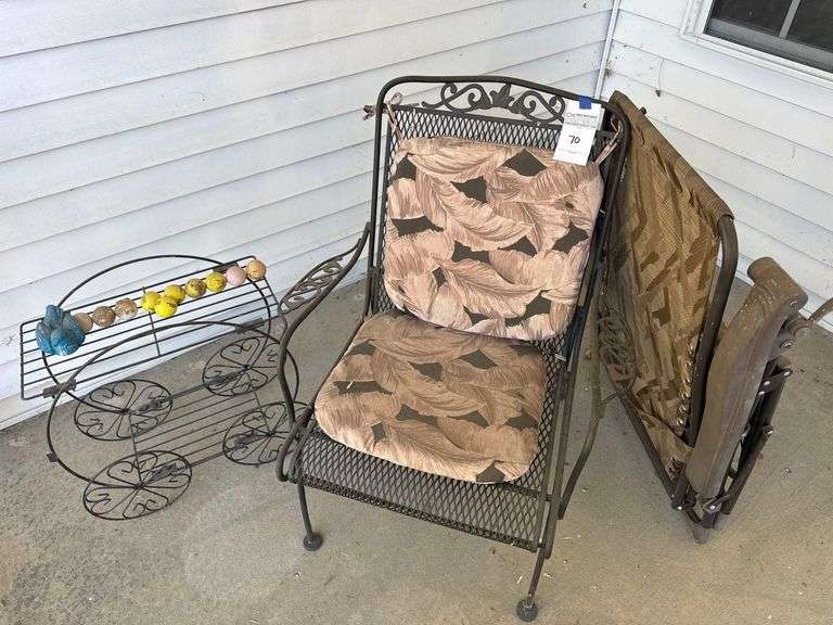 Outdoor Metal Plant Stand and Patio Chair and Folding Lounge Chair