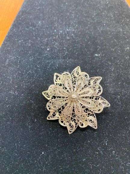 2in Antique Filigree Sterling Silver Brooch Pin image