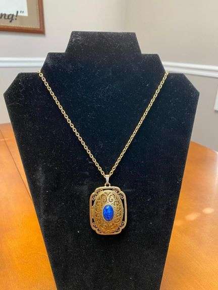 7.5in Vintage Avon Locket (2"x1.5") w/Blue Stone