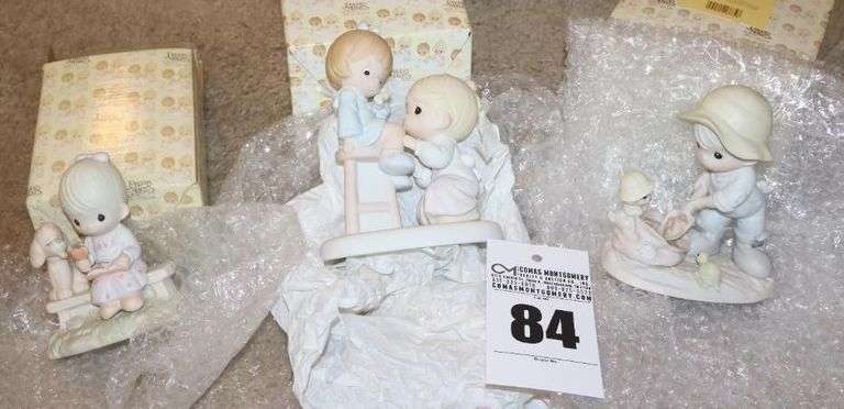 Precious Moments Porcelain Items: 3 - "Loving in Sharing" 1979, "You are Always There For Me" 1995, & "Nothing Can Dampen the Spirit of Caring" 1993 - In original Box image