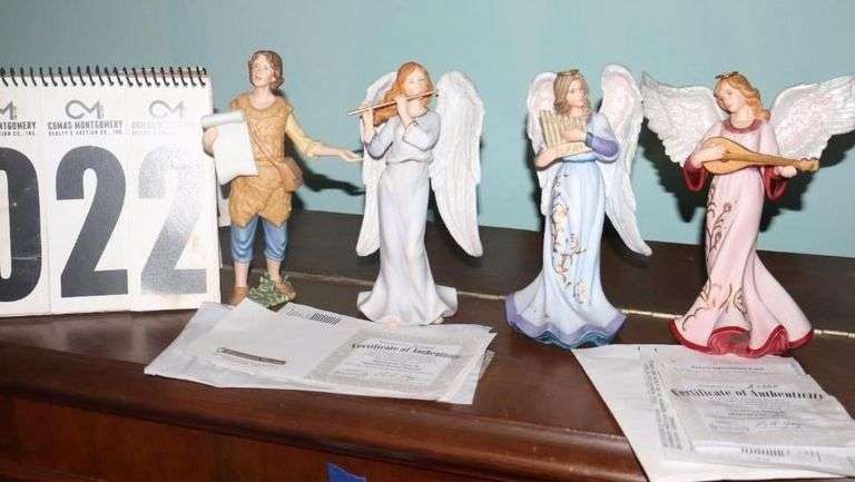 Bradford Exchange Thomas Kinkade Hawthorne Village Nativity "Star of Hope" Collection: 4 Characters -Heavenly Song (A2350), Heaven's Melody (A2350), Rejoice in Song (A1056) & Heaven Sweet Sound (A1056)  Each piece is hand-painted bisque porcelain and  most are numbered with certificate  ****Lots #18 - 31 have pieces of collection image
