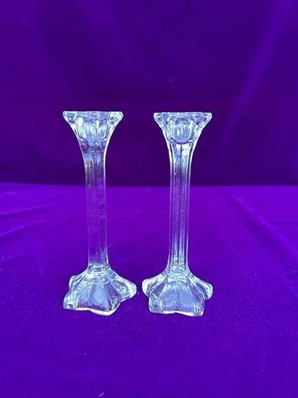 Pair of Mikasa Petals Crystal Candle Holders 5 1/2” Tall image