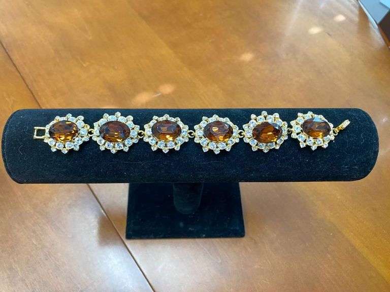 7in Stunning Amber and Rhinestone Bracelet