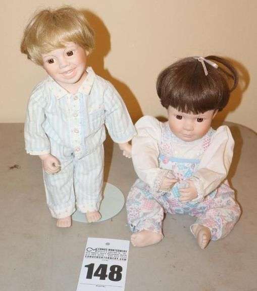 2 Danbury Mint Porcelain Collector Dolls - Sandra Bilotto 1991 MB1 & Linda Tromble 1993 -"Missing Tooth" on Stand image
