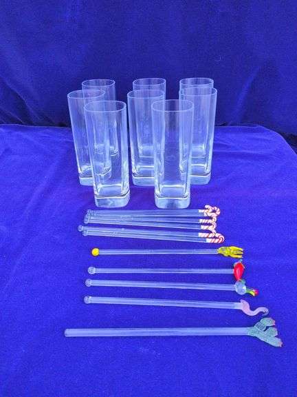 Set of 8 Drink Glasses Possibly From Luigi Bormioli Strauss Collection, 11 Stir Sticks image