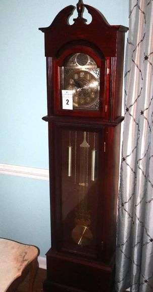 Vintage Tempus Fugit Grandfather Clock with key, 2 weights & Large Pendulum  77"x19"8"                          **Buyer will need to bring help to move image