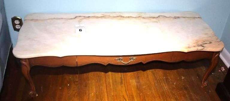 Antique Victorian Style Marble Top Coffee Table with drawer   15"x52"x21" image
