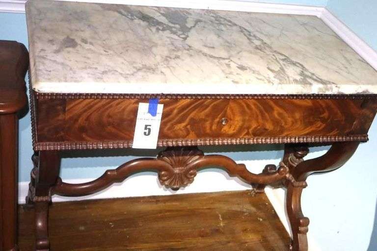Antique Victorian Style Writing Console Table with Marble Top and front drawer    32"x39"x20" image