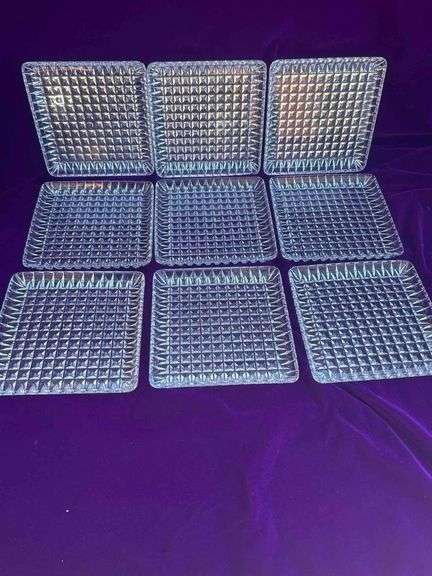 9 Square Crystal Luncheon Plates, Made in Germany image