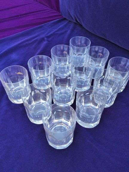 12 Cut Crystal Whiskey Glasses, 1 has Chip image