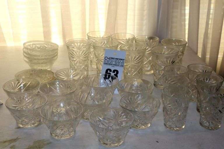 Anchor Hocking "Oatmeal Glass" Bowls, Tumblers: 8 Tumblers 6 juice glasses, 4 plates, 4 bowls, 10 small bowls image