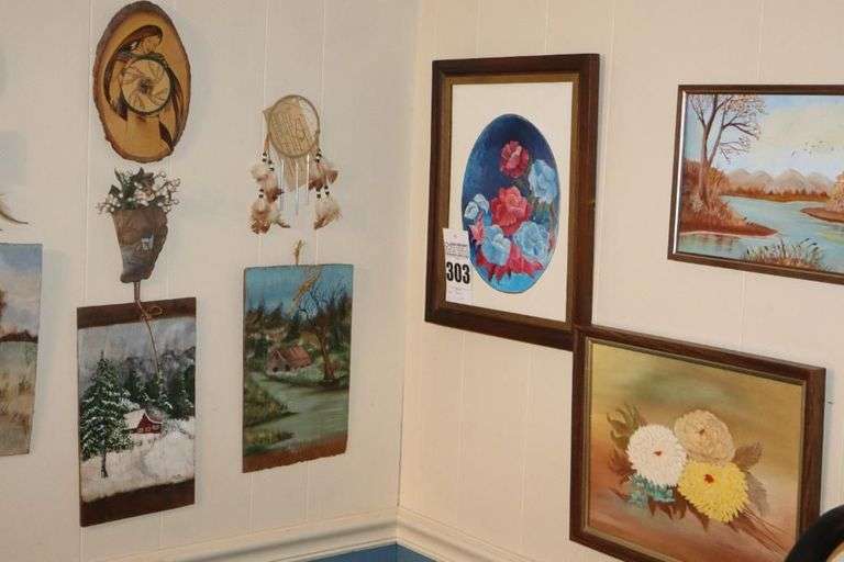 Variety of Hand painted Items: Framed & on wood pieces - some dream catchers image