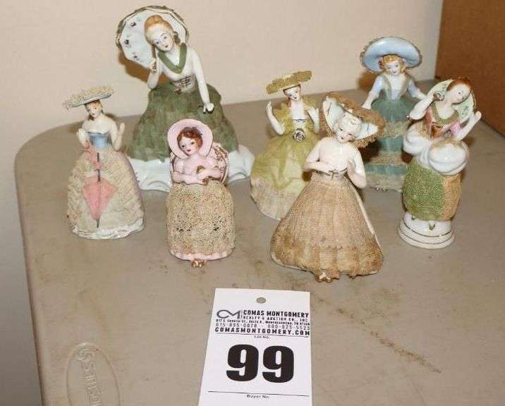 7 Antique Porcelain & Lace Lady Figurines image