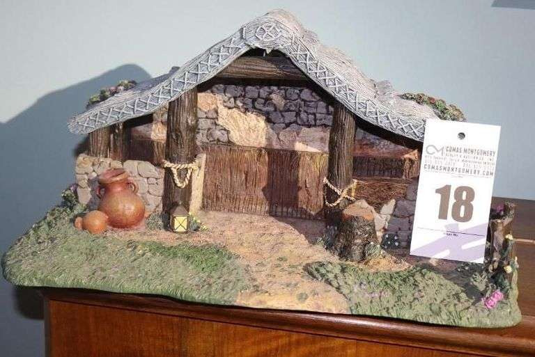 Bradford Exchange Thomas Kinkade Hawthorne Village Nativity "Star of Hope" Collection: Lighted Manger Scene (C7235)                                     Each piece is hand-painted bisque porcelain and  most are numbered with certificate  ****Lots #18 - 31 have pieces of collection image