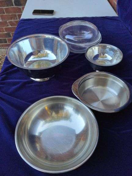 4 Misc Metal Bowls 2 With Inserts, Pyrex Covered Dish image