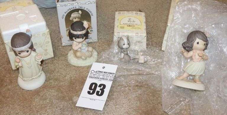 Precious Moments Porcelain Items: 4 - "Bless-um you" 1992,  "Lord Keep me in Tee Pee Top Shape" 1991, "Brighten Someone's Day" 1987, & Happy Hula Days" 1995 - All in Original Boxes image