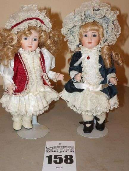 2 Kingstate Porcelain Collector Victorian Doll on Stands image
