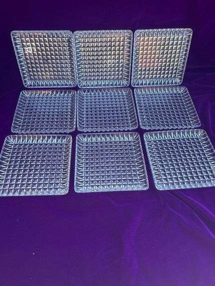 9 Square Crystal Luncheon Plates, Made in Germany image