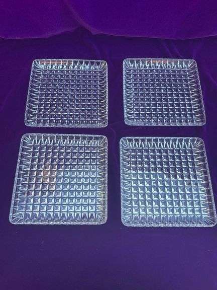 4 Square Crystal Luncheon Plates, Made in Germany image