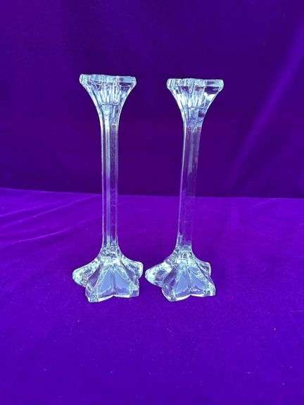 Pair Mikasa Petals Crystal Candlesticks 9” Tall image