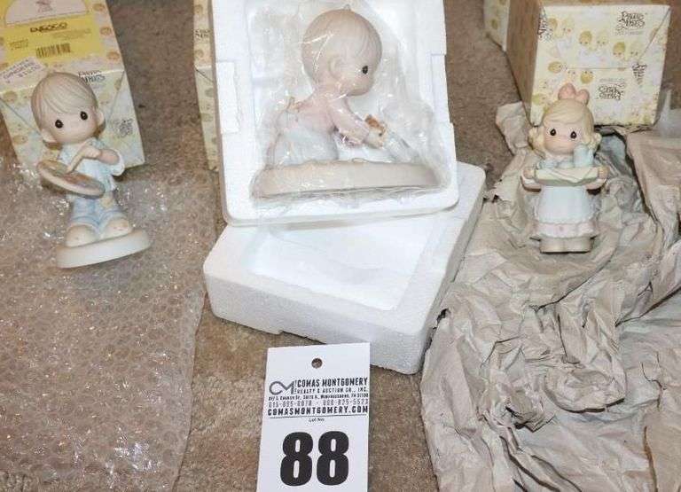 Precious Moments Porcelain Items: 3 - "You Color Our World with Loving, Caring & Sharing" 1999 "Sending You Oceans of Love" 1994, & "Mom Your My Special Tea" 1998 - All in Original Boxes image