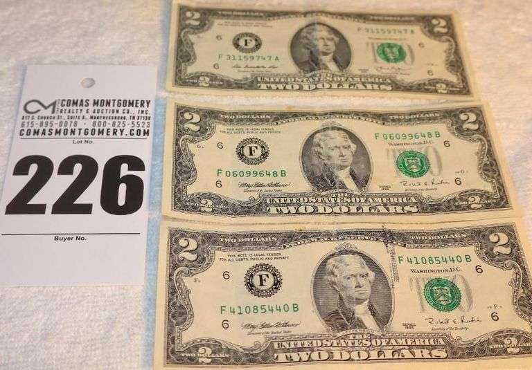 3 - Two Dollar Bills $2.00  Green Stamp   105 & 2013 image