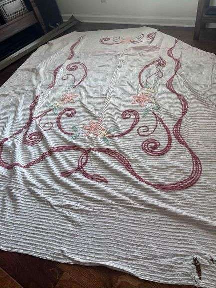 Vintage Chenille Bed Spread  (Shows Wear) image
