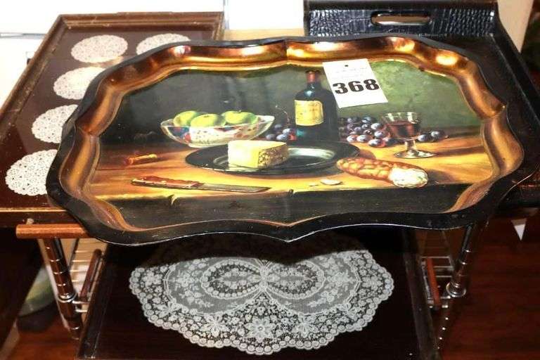 4 Large Lap Trays: Metal, 2 with Lace under Glass & Faux Leather image