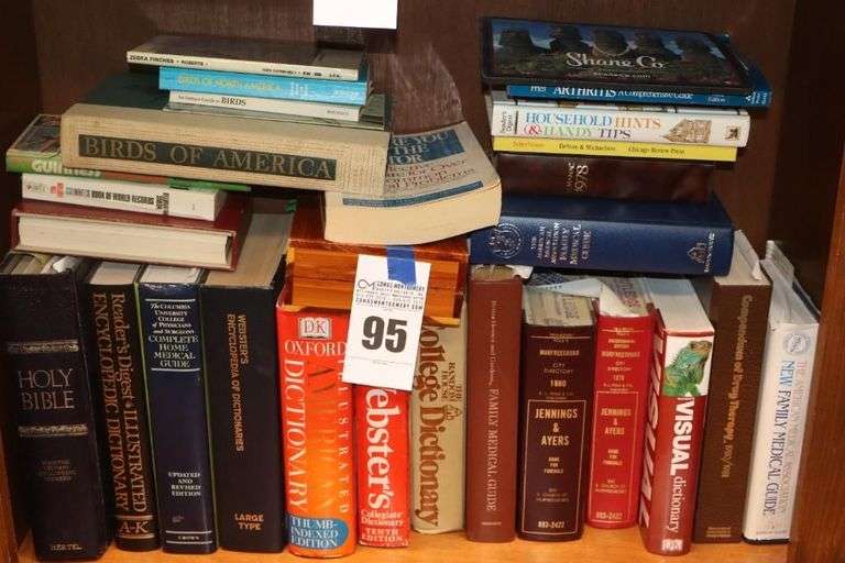 Shelf of Variety of Books: Medical Books, Bibles, Dictionaries, etc.                                  **Buyer Bring Boxes to remove from shelves image