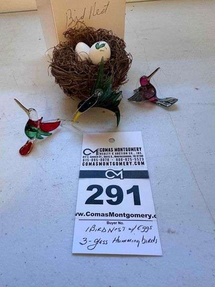 3 - Glass Humming Birds & Nest with Painted Eggs image