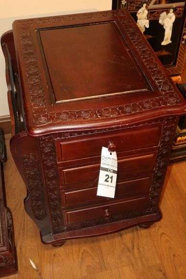 Wood Side Table with magazine side slot & 3 Drawers 22.5"x17"x21" image