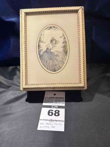 Vintage Art Deco Country Cottage Woman Jewelry Box w a Mirror image